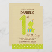 Dinosaur First Birthday Invitation Kaart (Voorkant / Achterkant)