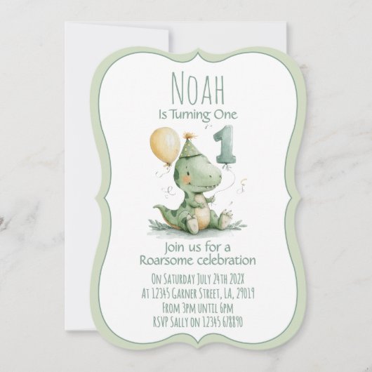 Dinosaur First Birthday Invitation Kaart (Voorkant)