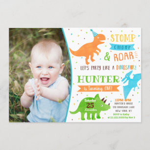 Dinosaur First Birthday Invitations Kaart