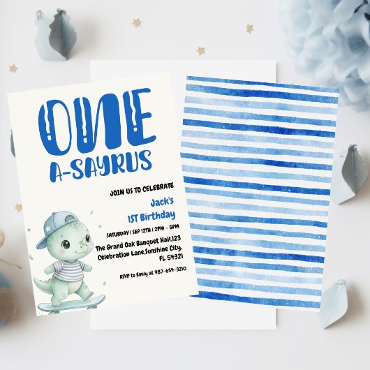 Dinosaur First Birthday, Skateboard Dinos 1 st Kaart