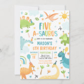 Dinosaur Five-A-Saurus 5th Birthday Party Kaart (Voorkant)