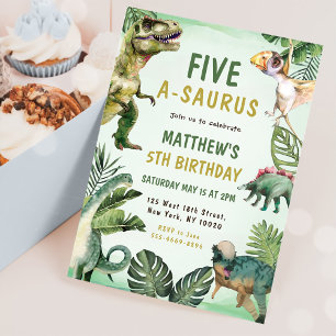 Dinosaur Five-A-Saurus 5th Birthday Party Kaart