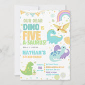 Dinosaur Five-A-Saurus 5th Birthday Party Pastel Kaart (Voorkant)