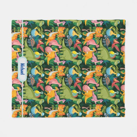 Dinosaur Fleece personalize Boy's Name Blanket (Voorkant (Horizontaal))