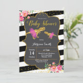 Dinosaur Floral Baby shower Invitation Kaart (Staand voorkant)