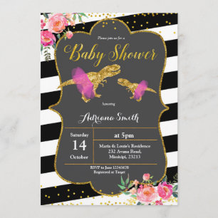 Dinosaur Floral Baby shower Invitation Kaart
