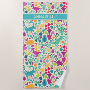 Dinosaur Floral Folk Silhouettes Beauful Girls Strandlaken