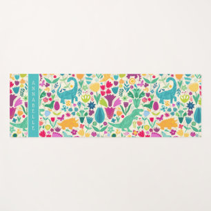 Dinosaur Floral Folk Silhouettes Beauful Girls Yogamat