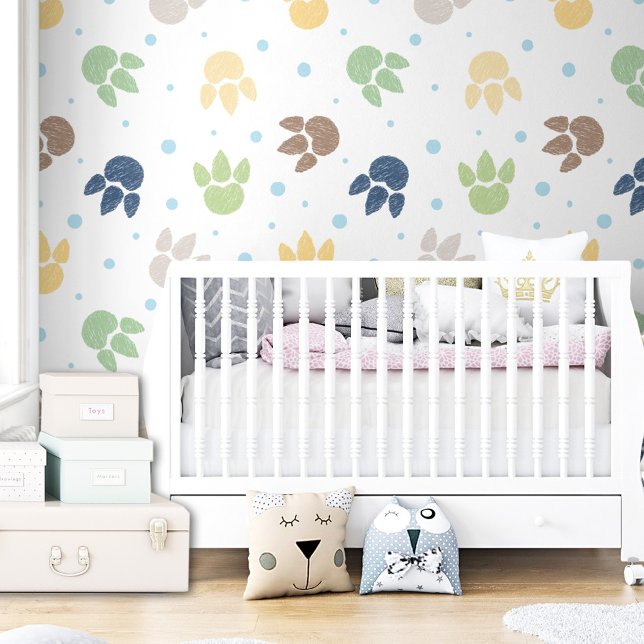 Dinosaur Footprints Pattern Kids Boy Colorful Behang (Dinosaur Footprints Pattern Kids Boy Colorful Wallpaper)