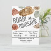 Dinosaur fossiel joint kind verjaardagsfeestje uit kaart (Staand voorkant)