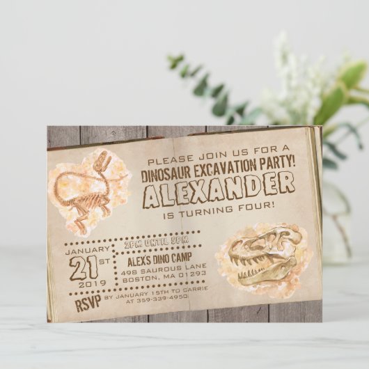 Dinosaur Fossil Birthday Uitnodiging (Staand voorkant)