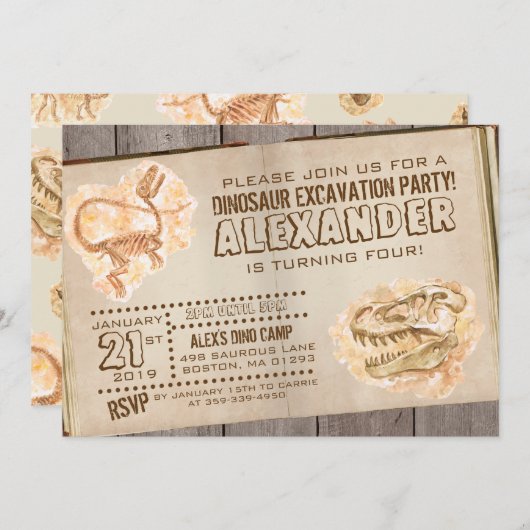 Dinosaur Fossil Birthday Uitnodiging (Voorkant / Achterkant)