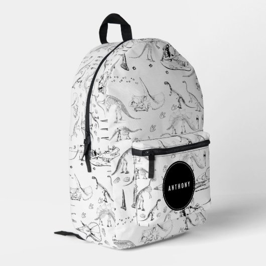 Dinosaur Fossil Botten Custom Name School Bedrukte Rugzak (Achterkant Hoek Links)