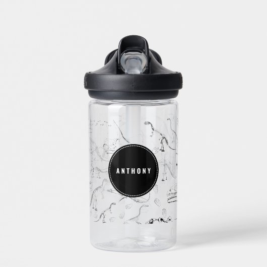 Dinosaur Fossil Botten Custom Name School Waterfles (Voorkant)