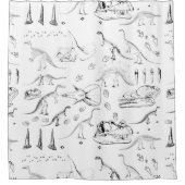 Dinosaur Fossil Botten Patroon Douchegordijn (Voorkant)