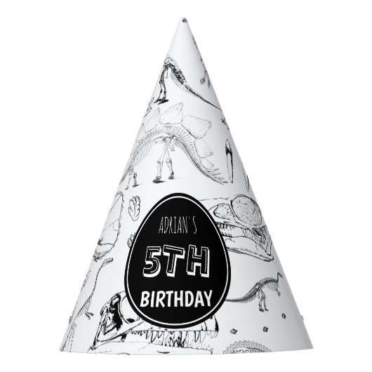 Dinosaur Fossil Botten Pattern Birthday Age Feesthoedjes (Voorkant)