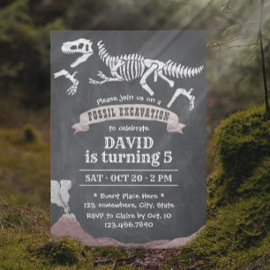Dinosaur Fossil Excavation Chalkboard Birthday Kaart
