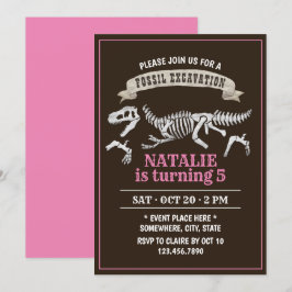 Dinosaur Fossil Excavation Girl Birthday Party Kaart