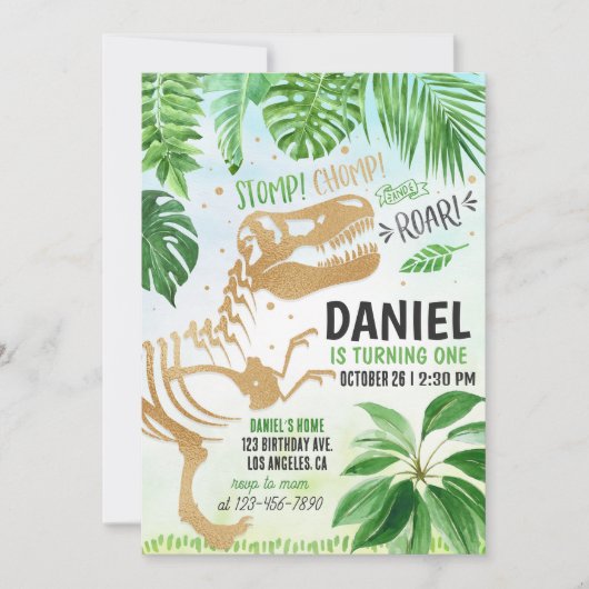 Dinosaur Fossil Invitation Anniversaire (Devant)