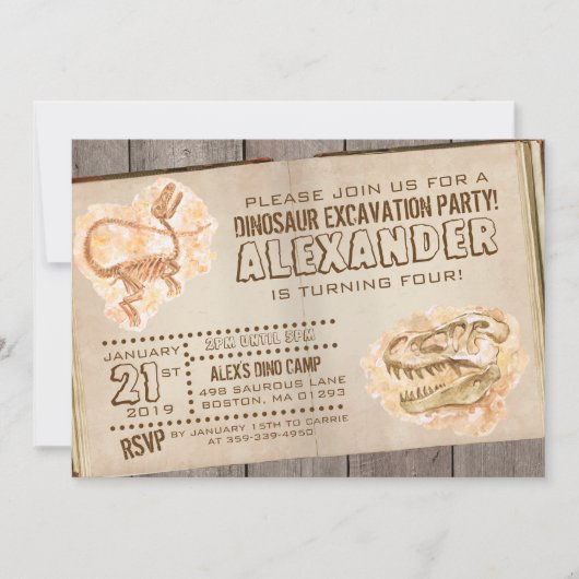 Dinosaur Fossil Invitation Anniversaire (Devant)
