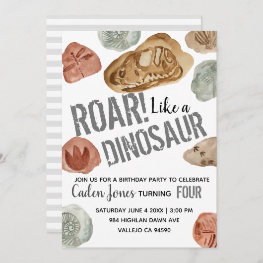 Dinosaur fossile enfant invitation (Devant / Derrière)