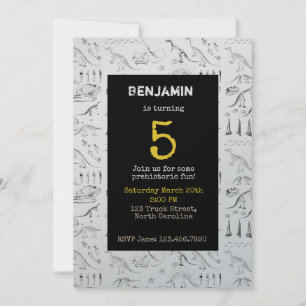 Dinosaur Fossils Pattern Kids Birthday Invitation Kaart