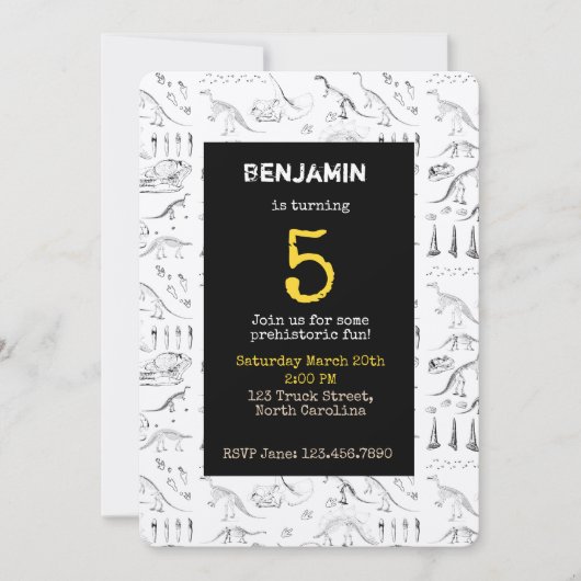 Dinosaur Fossils Pattern Kids Birthday Invitation Kaart (Voorkant)