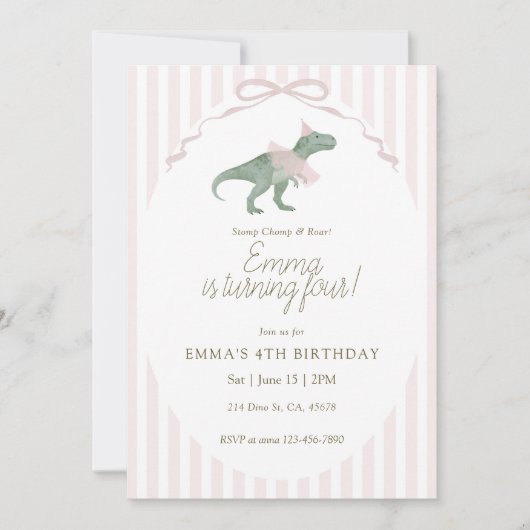 Dinosaur Fourth Birthday Invitation (Devant)