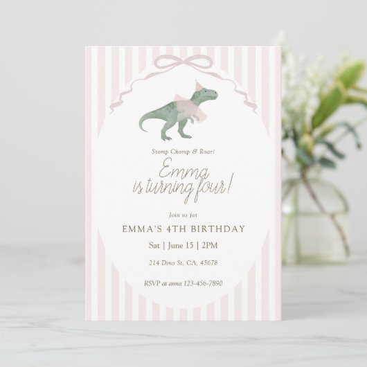 Dinosaur Fourth Birthday Invitation Kaart (Staand voorkant)