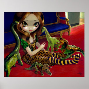 Dinosaur Friends 3 ART PRINT fantasy lowbrow gothi