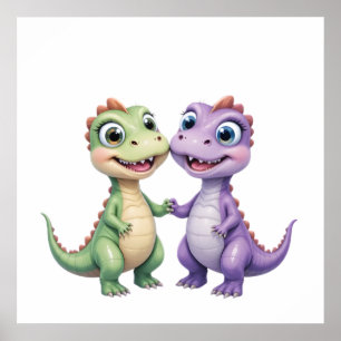 Dinosaur Friends - Nursery Wall Art Set voor baby' Poster