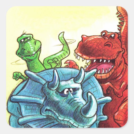 Dinosaur Friends Vierkante Sticker (Voorkant)