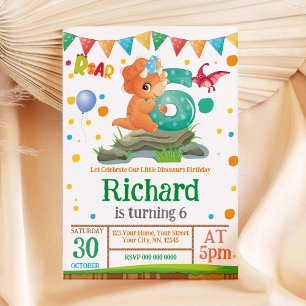 Dinosaur garçon 6e anniversaire Invitation