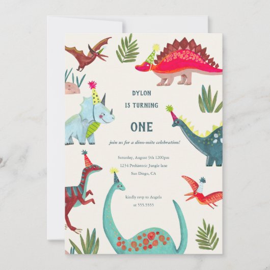 Dinosaur garçon anniversaire invitation (Devant)