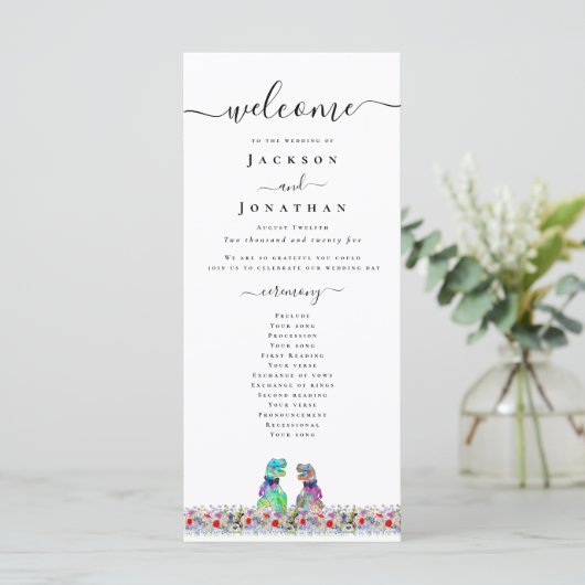 Dinosaur Gay Wedding Ceremony Program Menu (Staand voorkant)