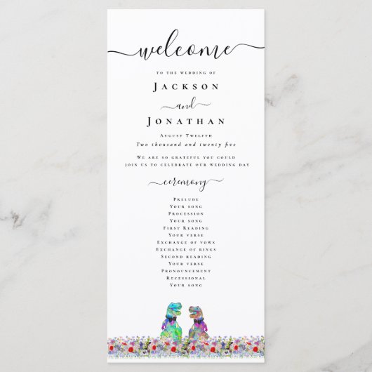 Dinosaur Gay Wedding Ceremony Program Menu (Voorkant)