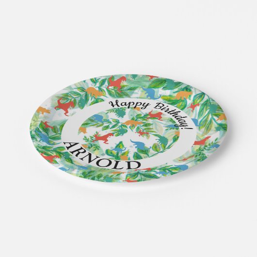 Dinosaur Gelukkige verjaardag Jurassic Oerwoud Pap Papieren Bordje (Gekanteld)