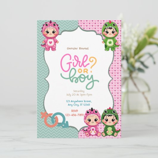 Dinosaur Gender Reveal Kaart (Staand voorkant)