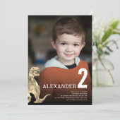Dinosaur Gepersonaliseerde Foto 2e Verjaardagsfees Kaart (Staand voorkant)