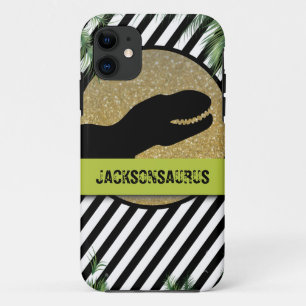 Dinosaur gestreepte monogram iPhone 11 hoesje