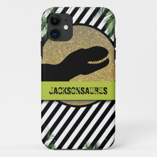 Dinosaur gestreepte monogram iPhone 11 hoesje