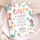 Dinosaur Girl 1st Birthday Invitation