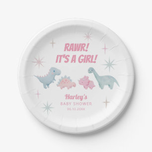 Dinosaur Girl Baby shower Pink Papieren Bordje