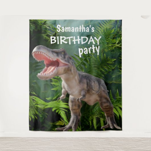 Dinosaur Girl BIRTHDAY-achtergrond Wandkleed (Voorkant)