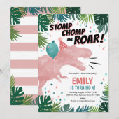 Dinosaur Girl Birthday Party Invitation Bedankkaart (Voorkant / Achterkant)