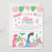 Dinosaur Girl Pink Birthday Kaart (Voorkant)