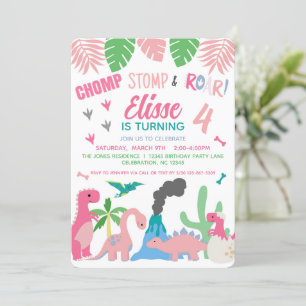 Dinosaur Girl Pink Birthday Kaart