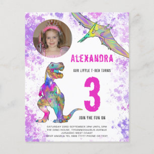 Dinosaur Girls 3e Verjaardagsfeest Foto Budget Flyer