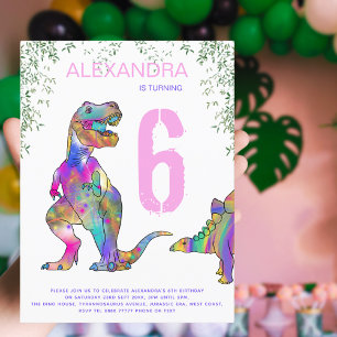 Dinosaur Girls Birthday Party budget Uitnodiging Briefkaart