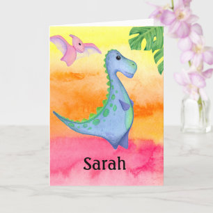 Dinosaur Girl's Name & Age Cute Birthday Kaart